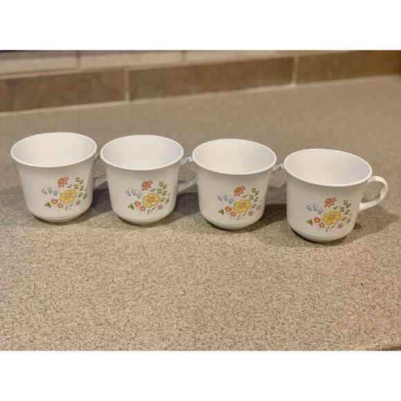 Corning Ware Spring Meadow Floral Coffee Cups Mugs Set Of 4 - Picture 1 of 3
